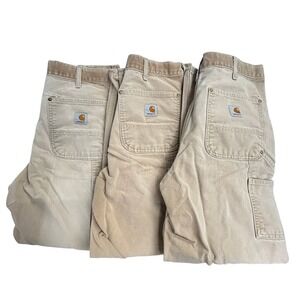 VTG Carhartt Lot 3 USA Double Front Duck Canvas Carpenter Pants 34x30 Dungaree